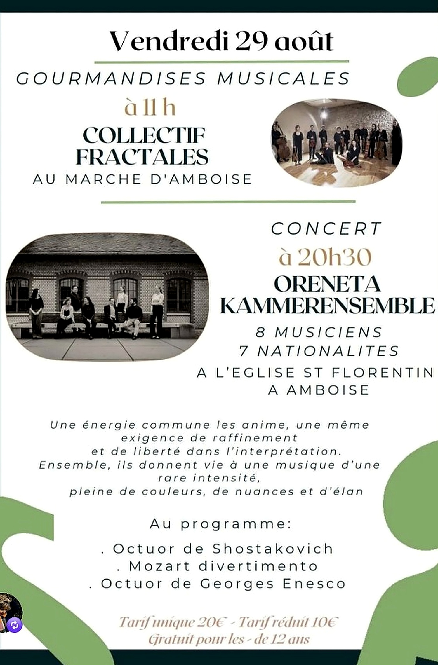 Flyer, Oreneta Kammerensemble, Amboise 29 August 2025